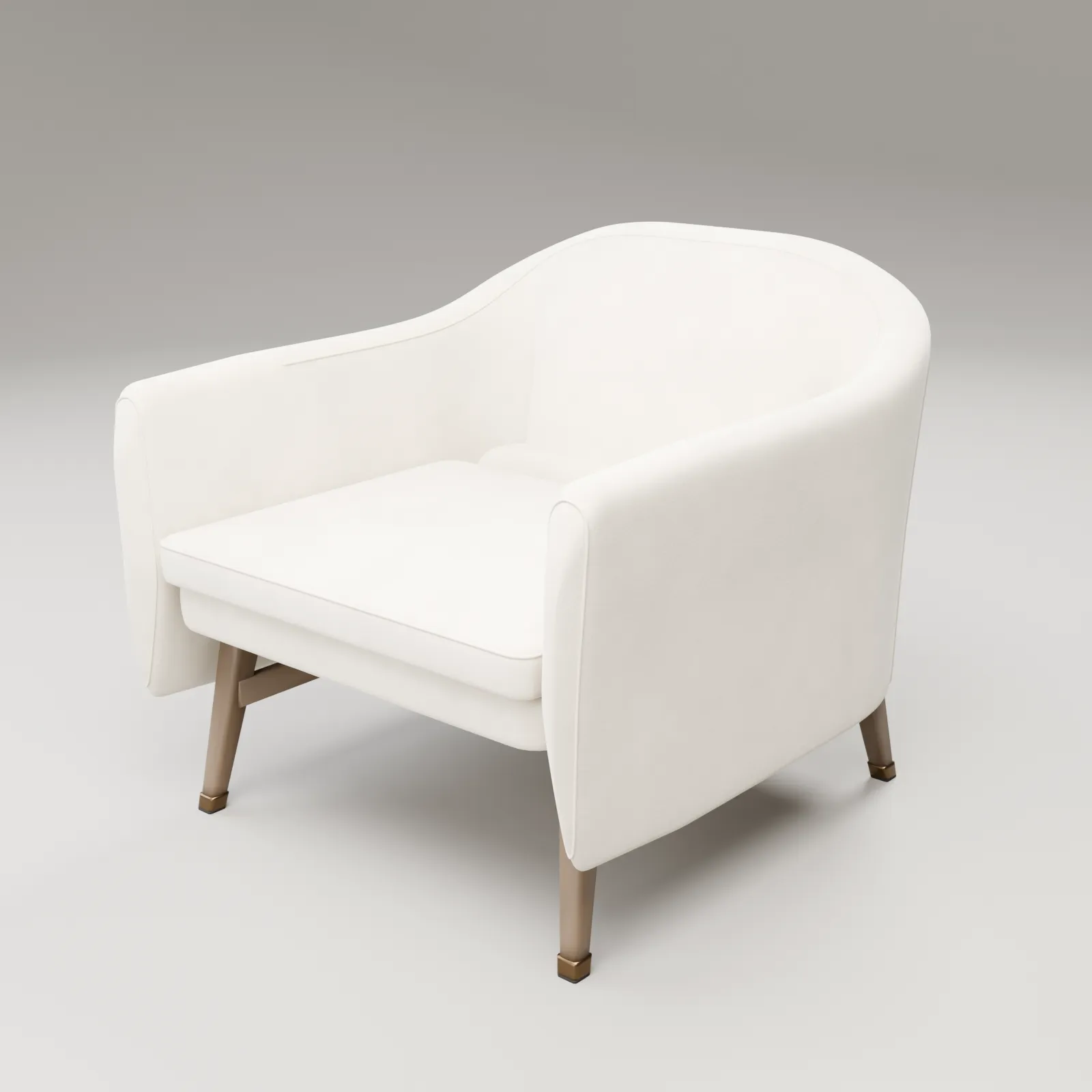 Front catalogue elevation of the ivory VELA lounge chair showing its continuous shell and smoked-ash base.