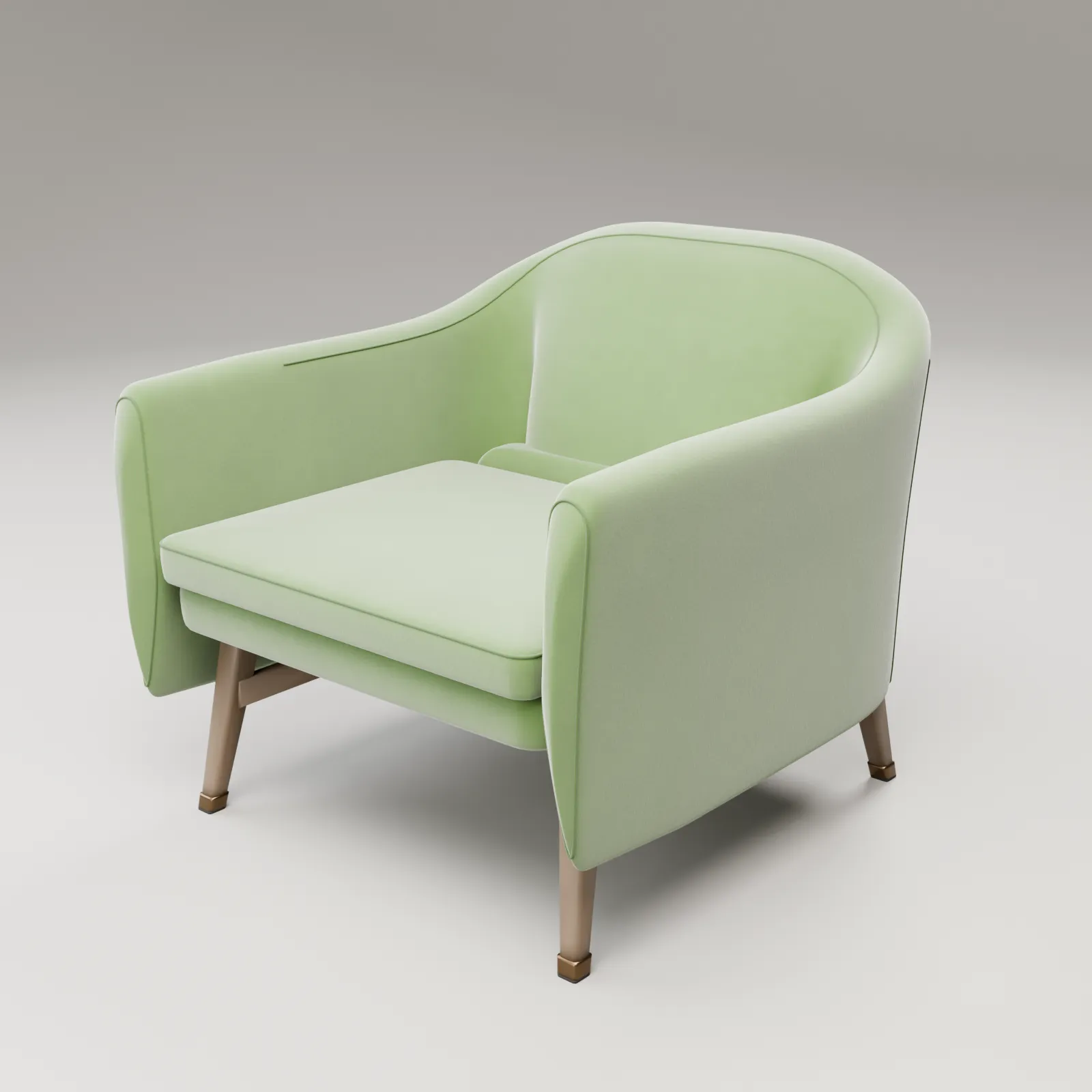 Moss upholstery variant of the VELA lounge chair on a neutral studio ground.